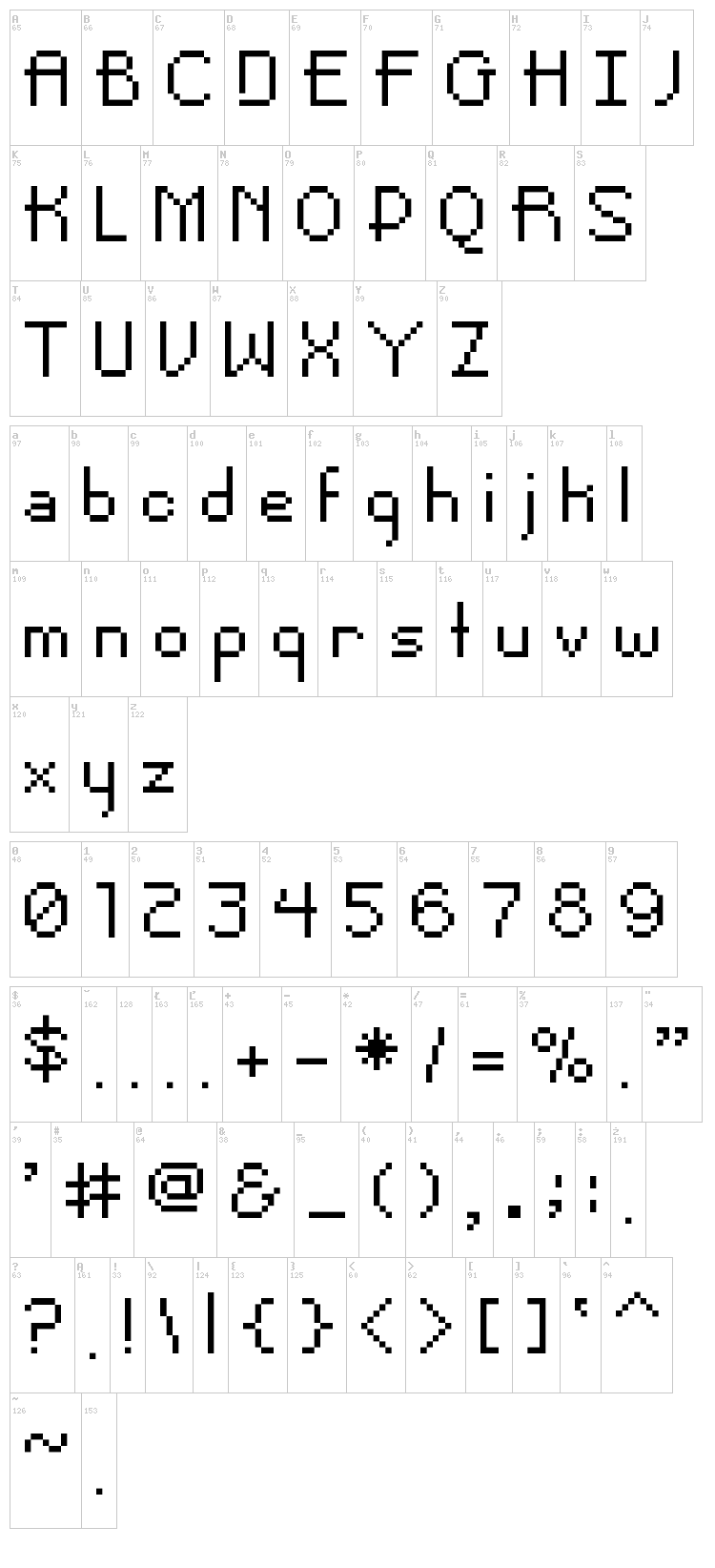Pixel Noir font map